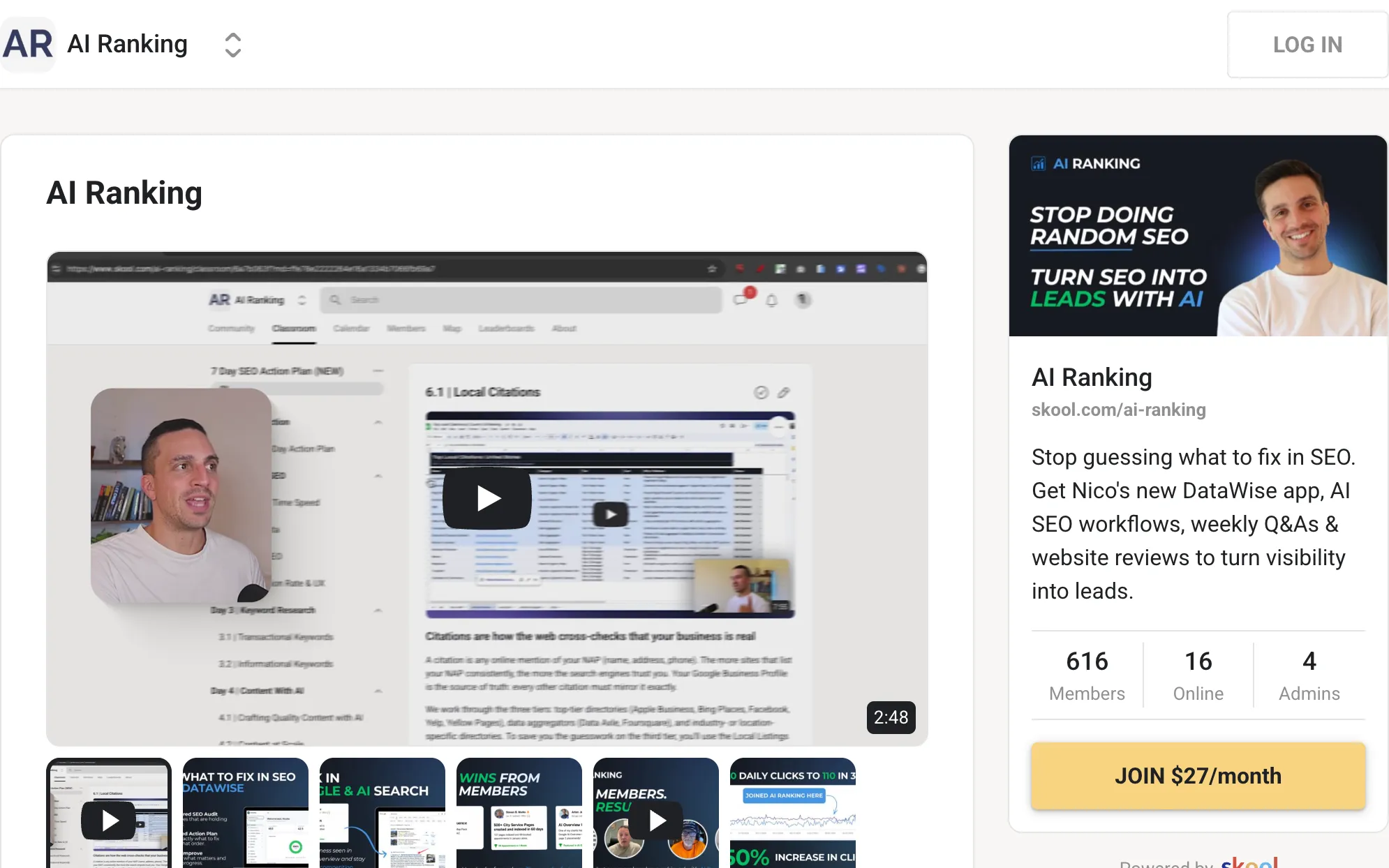 AI Ranking community page on Skool