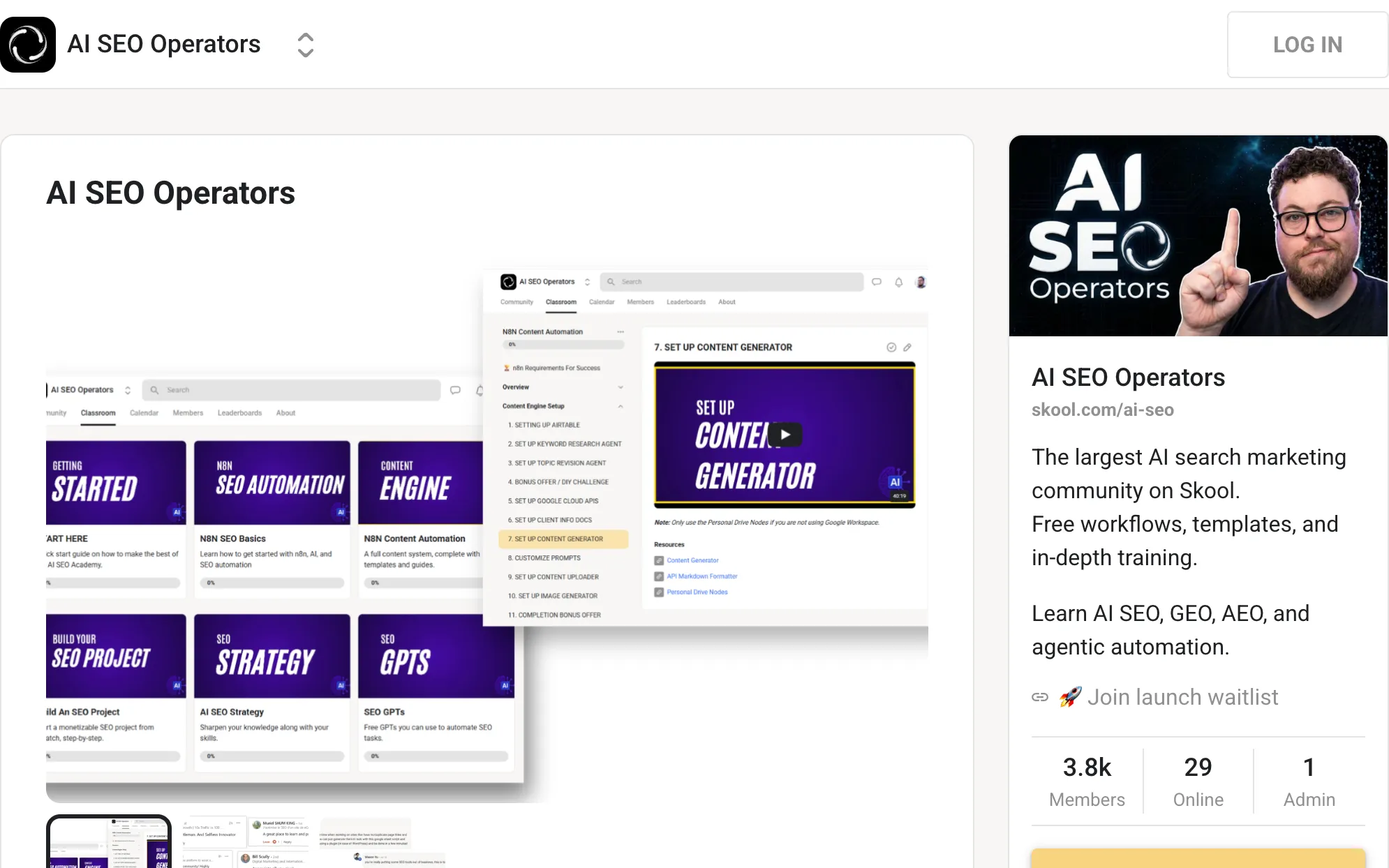 AI SEO Operators community page on Skool
