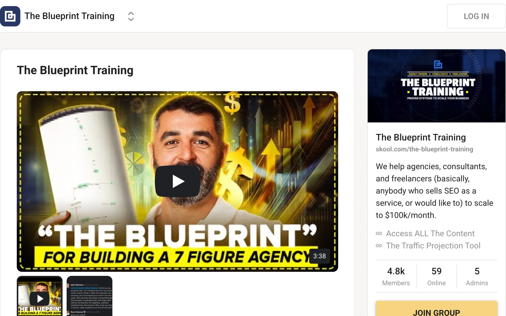 The Blueprint Training community page on Skool